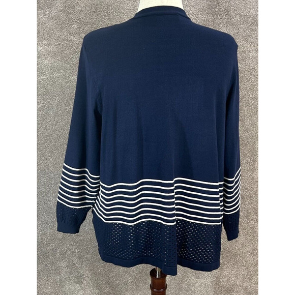 CJ Banks Cardigan Womens 2X Blue Stripe Open Front Sweater Open Knit Hem - Picture 3 of 9